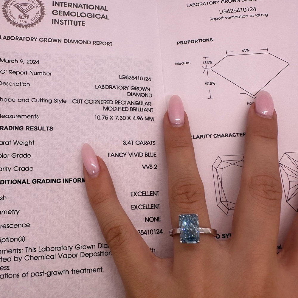 3.41 carat fancy vivid blue vvs2 radiant cut diamond engagement ring - Picture 6 of 12